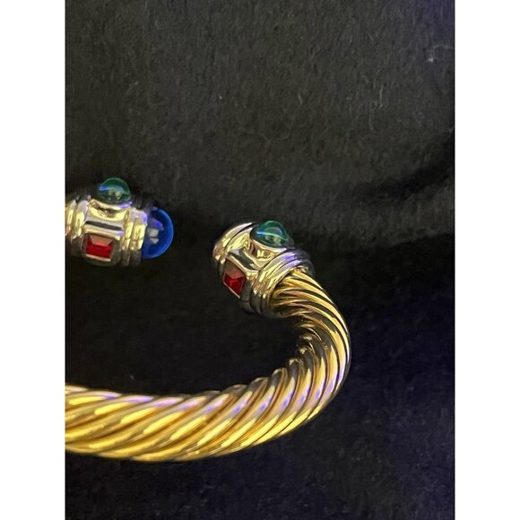 Vtg 90s Mogul Bracelet Gripoix Glass Cabochons Gold Tone Twisted Cable Adjustabl - Picture 14 of 16